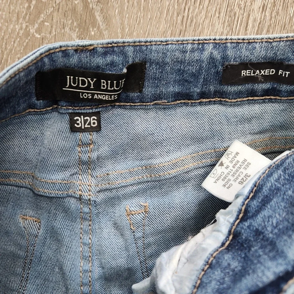 Judy Blue Relaxed Fit High Rise Raw Hem Jeans Medium Wash 3/26